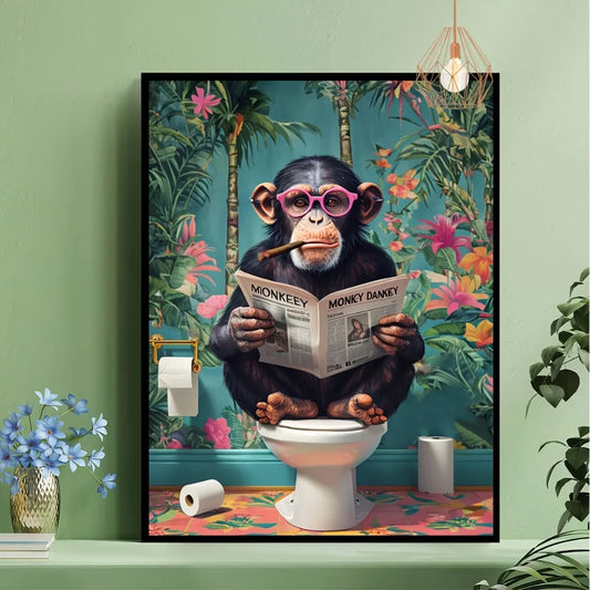 Gorilla Reading A Newspaper Frameless Canvas Print