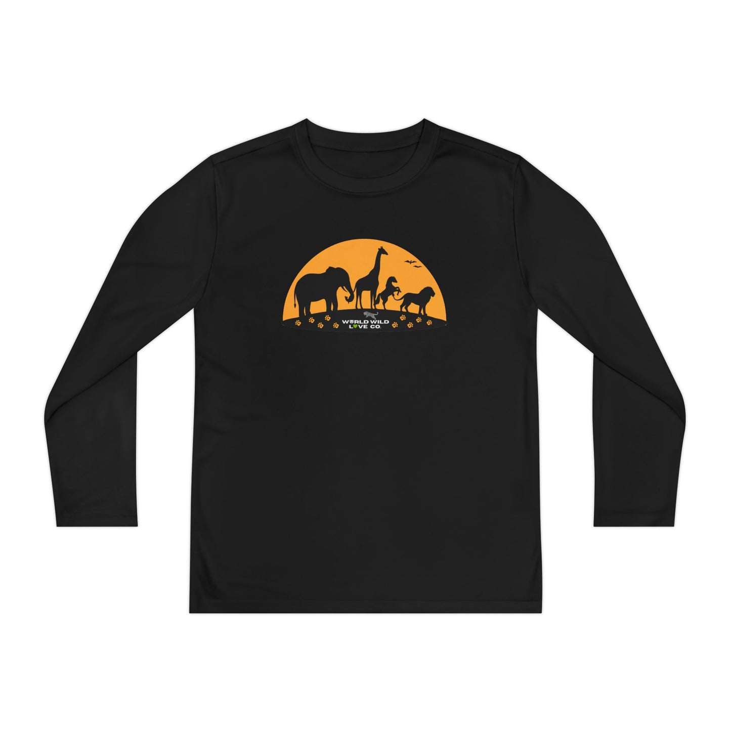 Youth Long Sleeve Tee — Safari Sunset Animal Silhouette