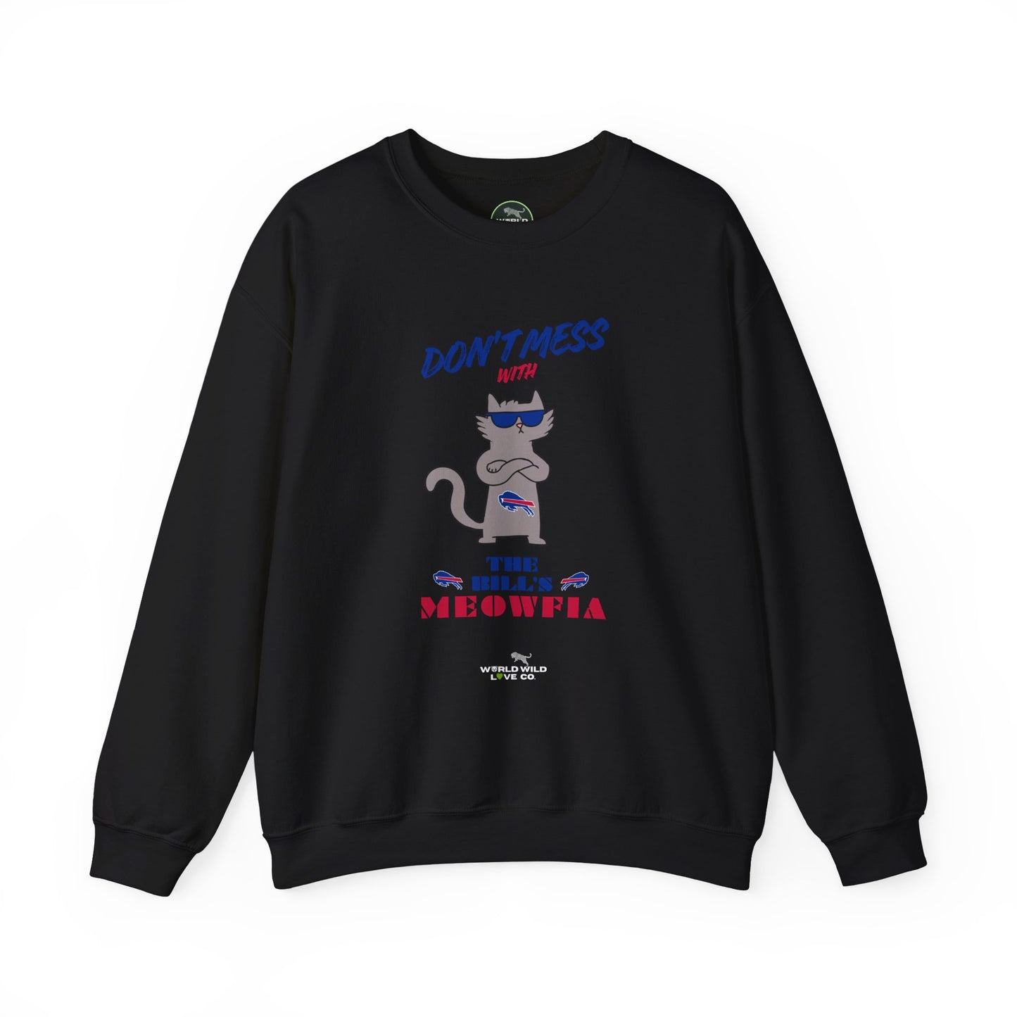 Buffalo Bills "Meowfia" Unisex Crewneck| Fun Classic Eco-Friendly Apparel that Supports Animal Welfare