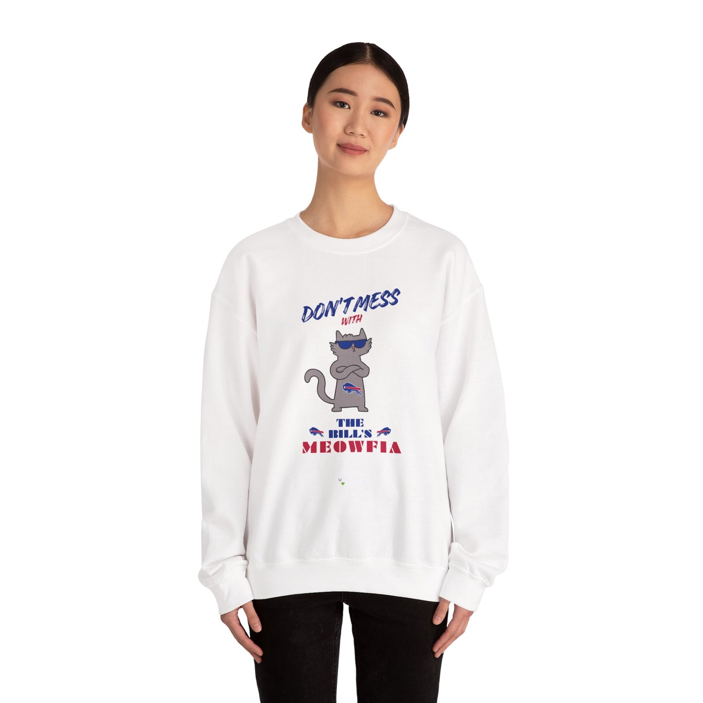 Buffalo Bills "Meowfia" Unisex Crewneck| Fun Classic Eco-Friendly Apparel that Supports Animal Welfare