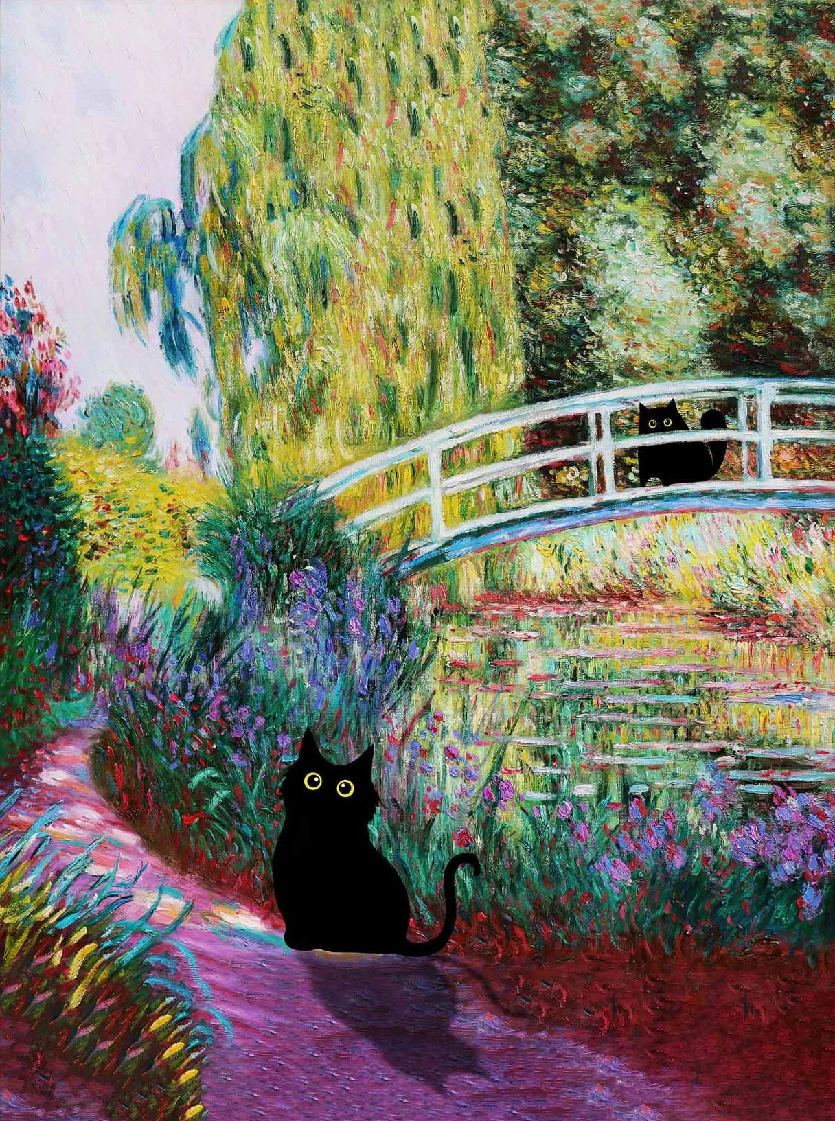 Monet Inspired Black Cat Canvas Painting | Wall Art for Cat Lovers