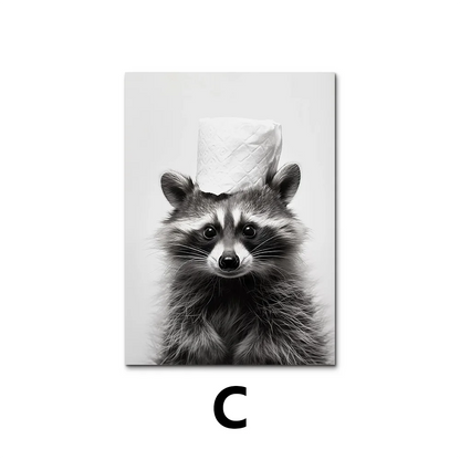 Cute Black and White Animal Poster Print |  Bathroom Wall Art for Animal Lovers