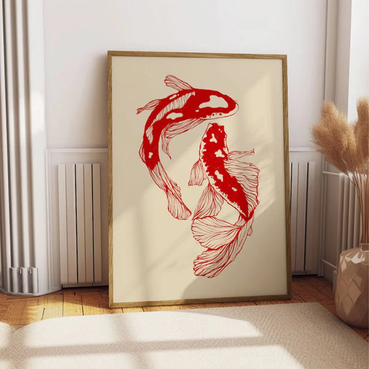 Vintage Red Koi Fish Canvas Prints | Aesthetic Wall Art | All Sales Support Animal Welfare