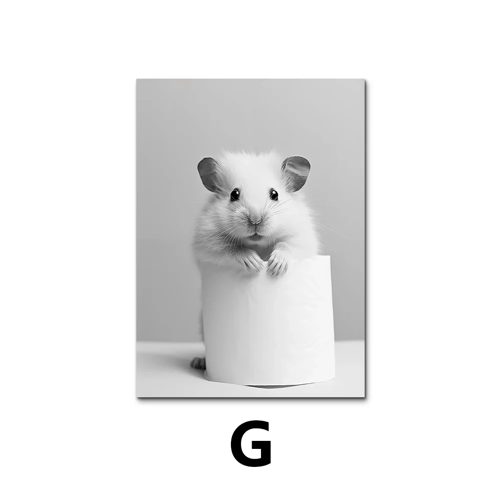 Cute Black and White Animal Poster Print |  Bathroom Wall Art for Animal Lovers