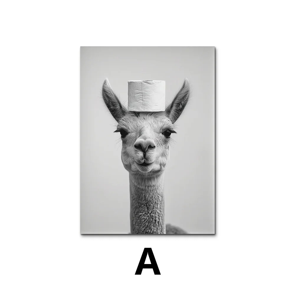 Cute Black and White Animal Poster Print |  Bathroom Wall Art for Animal Lovers