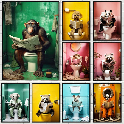 Quirky Animals on the Toilet Canvas Art Prints | Home Decor