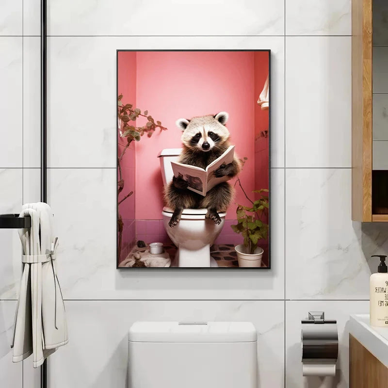 Quirky Animals on the Toilet Canvas Art Prints | Home Decor