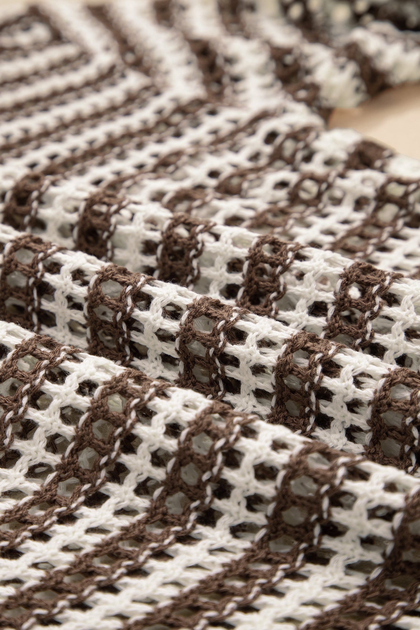 Brown Stripe Eyelet Hollow-out Contrast Collared Pullover Chic Sweater