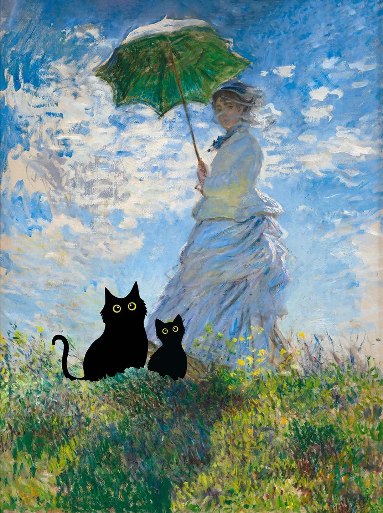 Monet Inspired Black Cat Canvas Painting | Wall Art for Cat Lovers