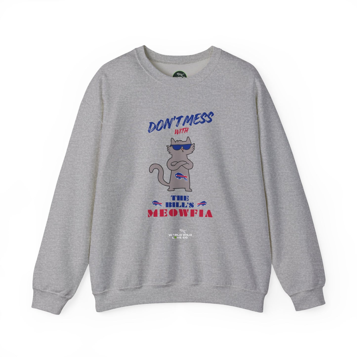 Buffalo Bills "Meowfia" Unisex Crewneck| Fun Classic Eco-Friendly Apparel that Supports Animal Welfare