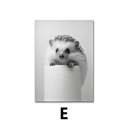 Cute Black and White Animal Poster Print |  Bathroom Wall Art for Animal Lovers