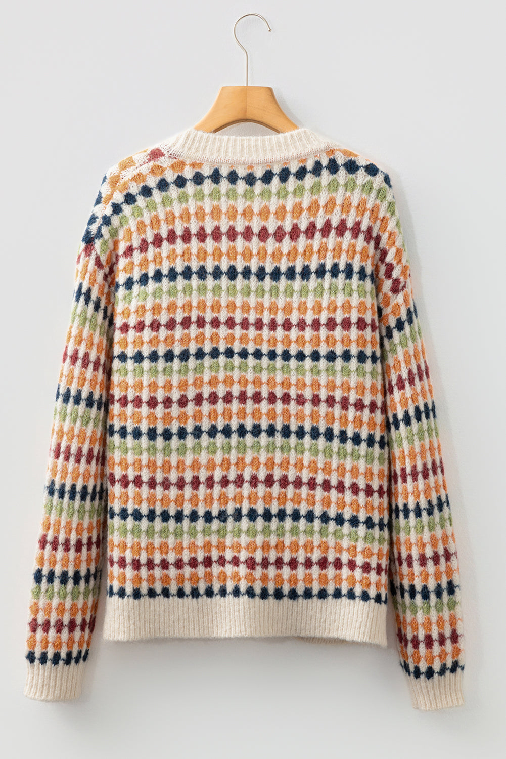 Multicolour Dotty Pattern Knit Button Front V Neck Sweater Cardigan