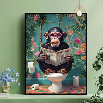 Gorilla Reading A Newspaper Frameless Canvas Print
