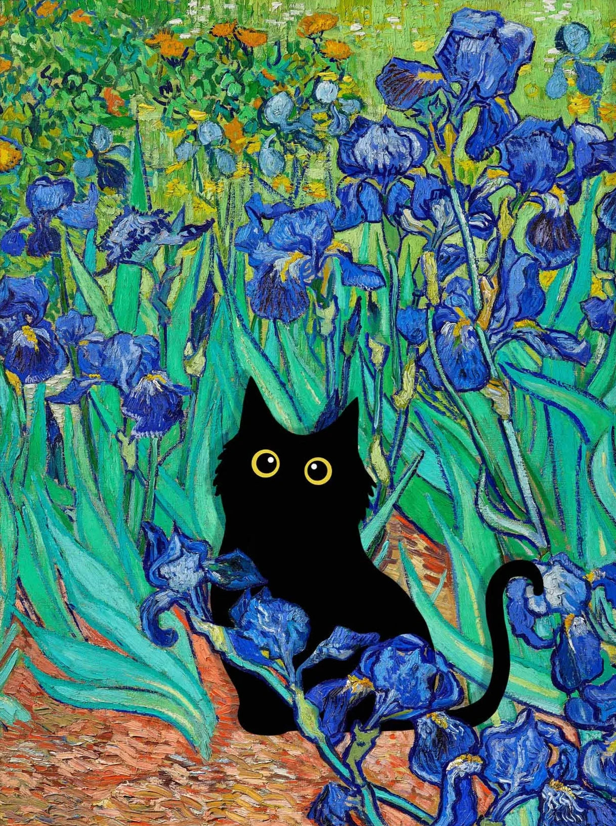 Monet Inspired Black Cat Canvas Painting | Wall Art for Cat Lovers