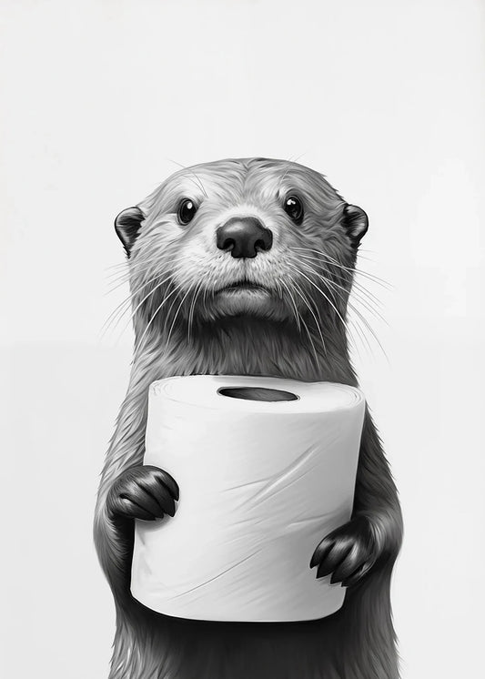 Cute Black and White Animal Poster Print |  Bathroom Wall Art for Animal Lovers