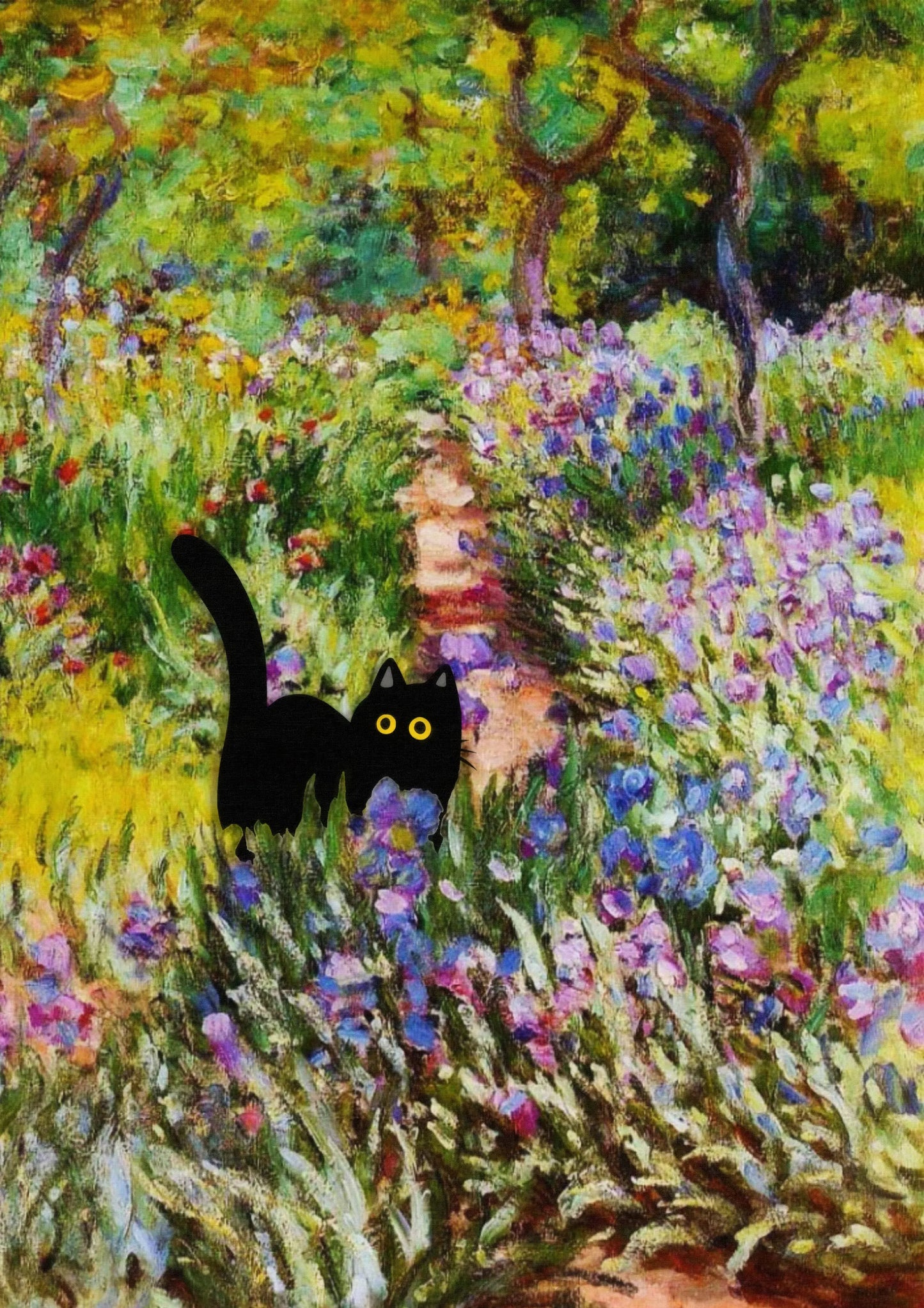 Monet Inspired Black Cat Canvas Painting | Wall Art for Cat Lovers