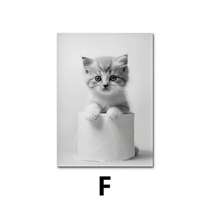 Cute Black and White Animal Poster Print |  Bathroom Wall Art for Animal Lovers