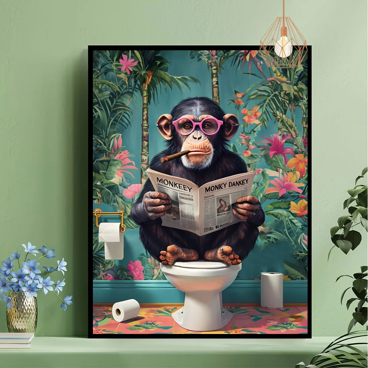 Gorilla Reading A Newspaper Frameless Canvas Print