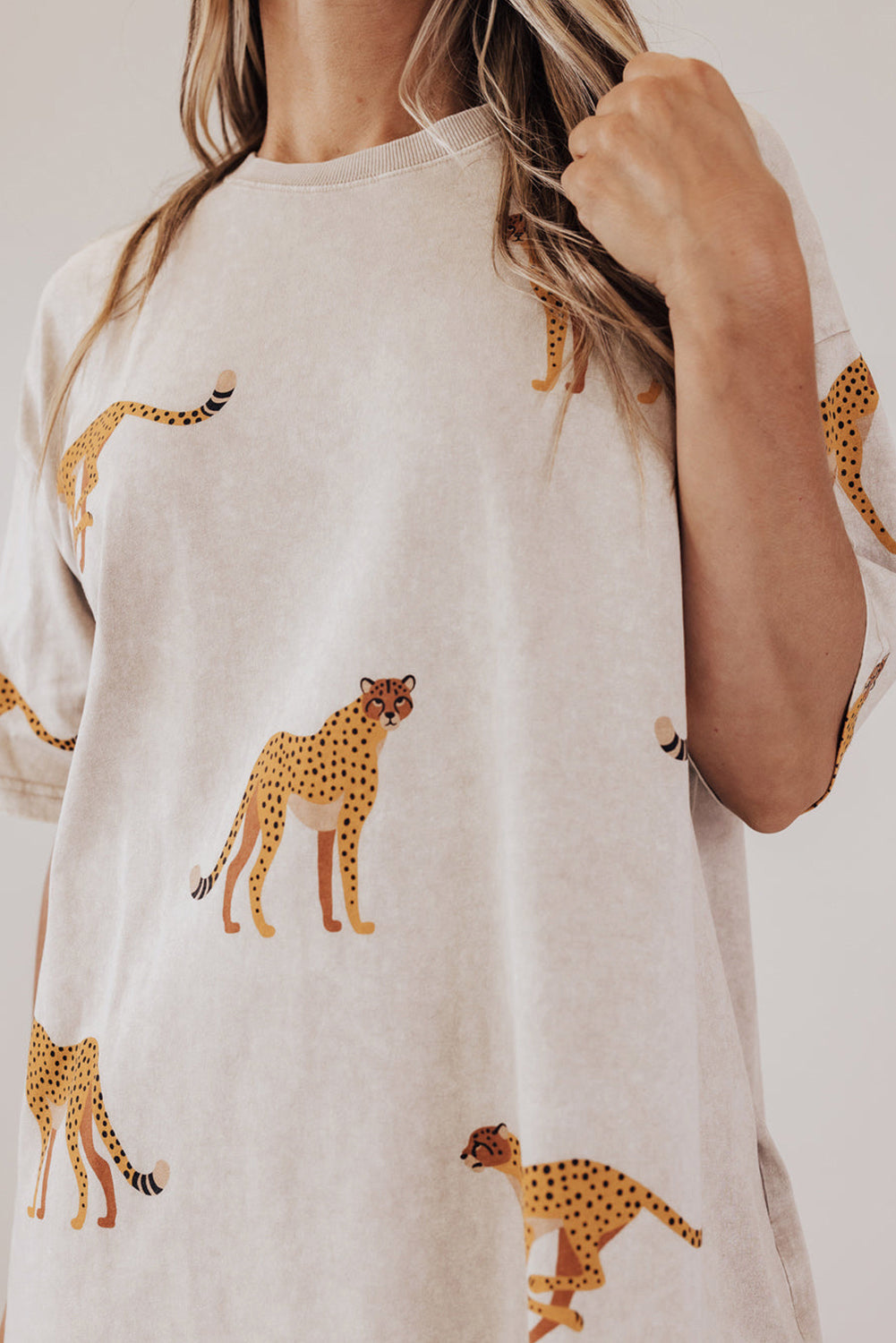 Apricot Cheetah Print Side Pockets T Shirt Mini Dress