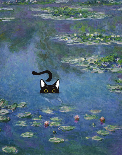 Monet Inspired Black Cat Canvas Painting | Wall Art for Cat Lovers