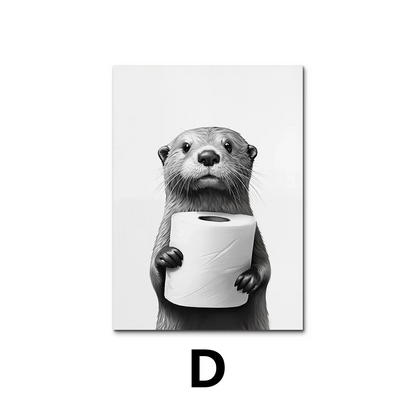 Cute Black and White Animal Poster Print |  Bathroom Wall Art for Animal Lovers