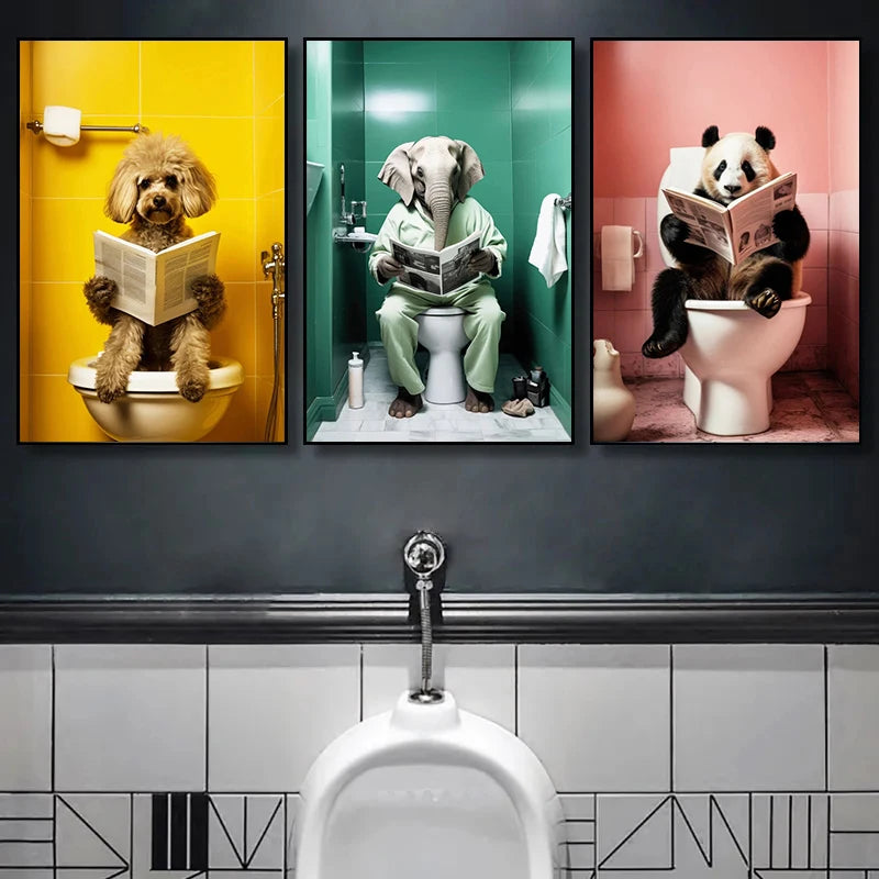 Quirky Animals on the Toilet Canvas Art Prints | Home Decor